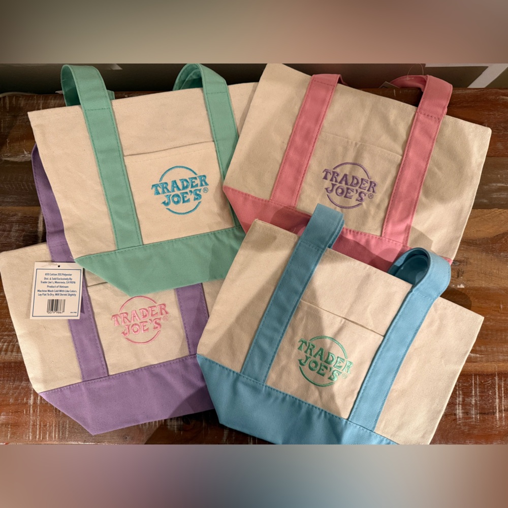 Set of 4 Trader Joe’s Mini Canvas Tote Bag - Pastels